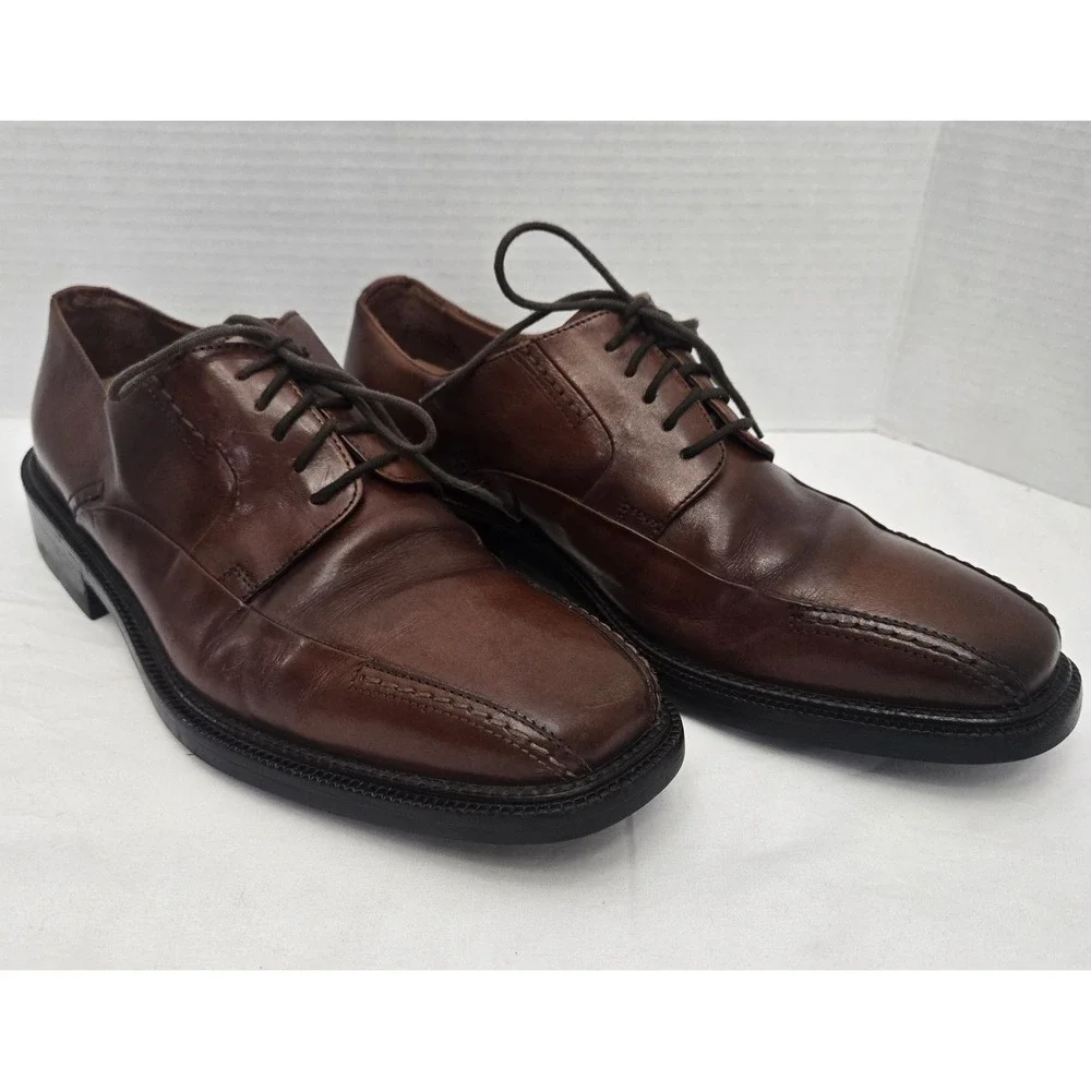 Johnston & Murphy Mens 8 M Brown Leather Oxford Dress Shoes Made In Italy GUC